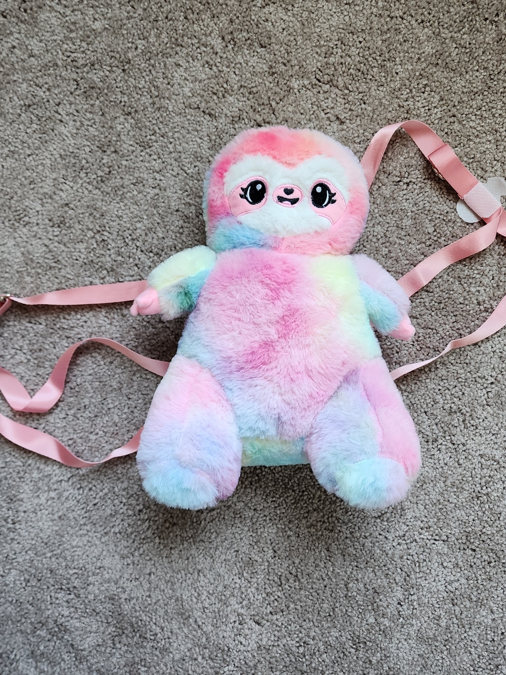 Plush Pastel Rainbow Sloth Kids Backpack - Pink Multi